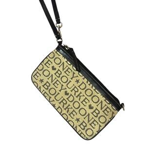 Dooney & Bourke Logo Wristlet Cream Brown Leather Zip Closure Lined Mini Bag